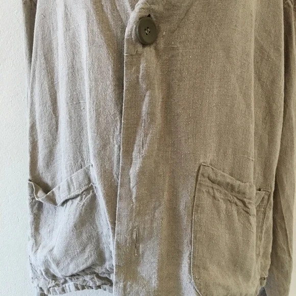 Flax Women's Long Sleeve Button Down Linen Tan Jacket Size Medium Lagenlook - Picture 2 of 6